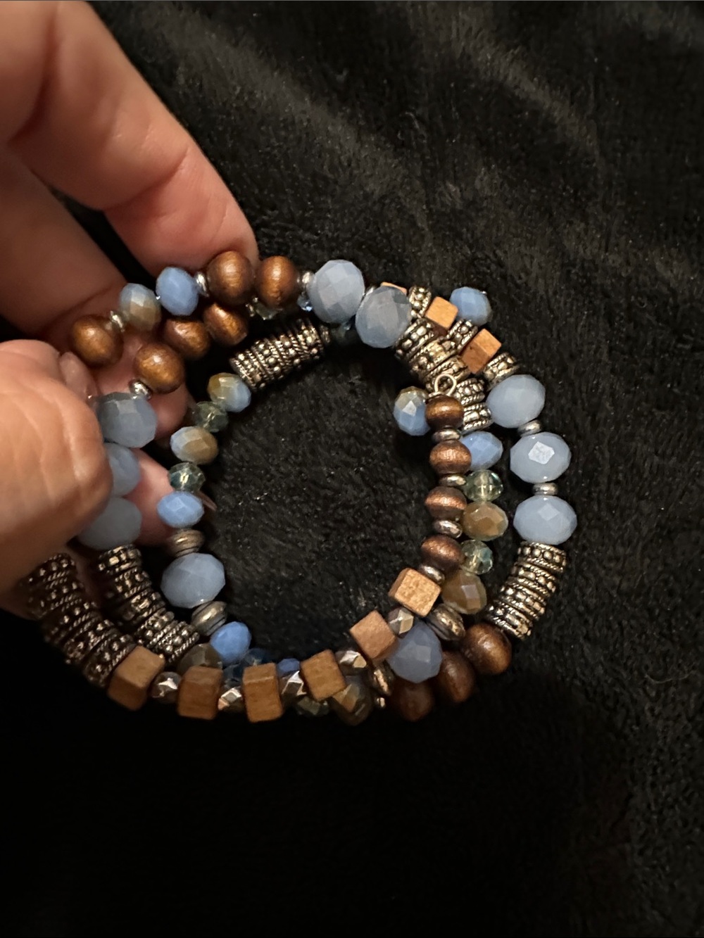 Faceted Light Blue Beaded Wrap Bracelet with Silver Tone Accents - Unbranded